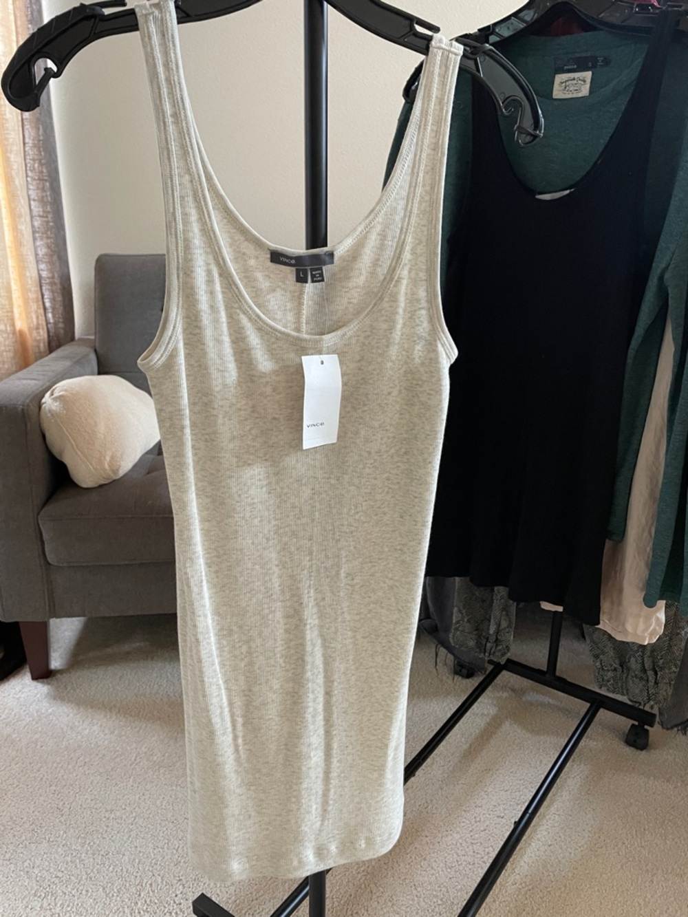 NWT Vince Light Oatmeal Heather Ribbed Layering Neutral Tank Top L